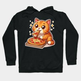 cute cat fat eat pizza cartoon illustration vector transparent backgroud Hoodie